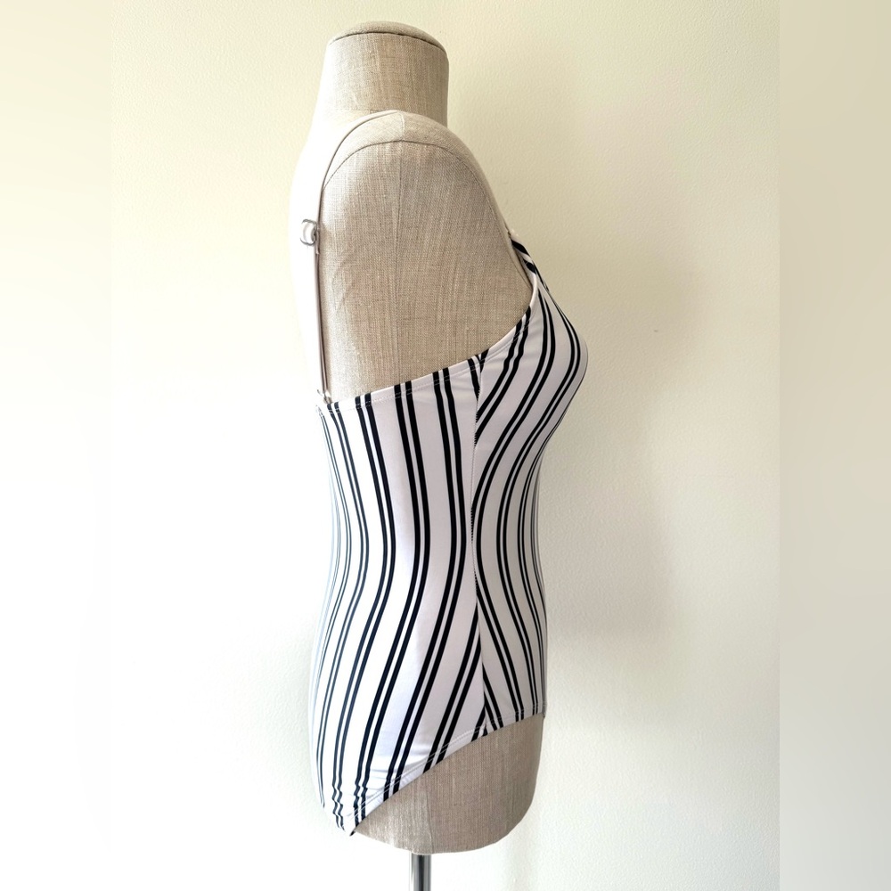 Nautica White with Navy Stripes Mio Laced Front One Piece Swimsuit - Picture 6 of 14